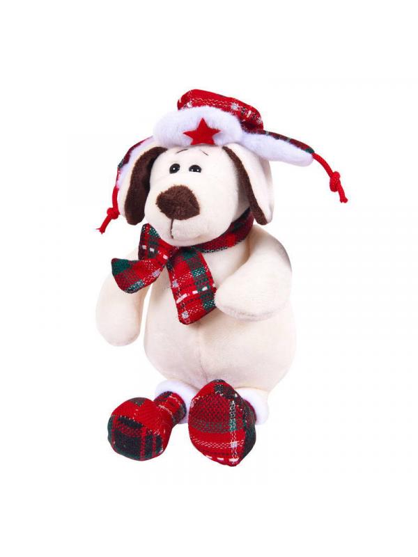 Мягкая игрушка Собака в ушанке с шарфом,18см