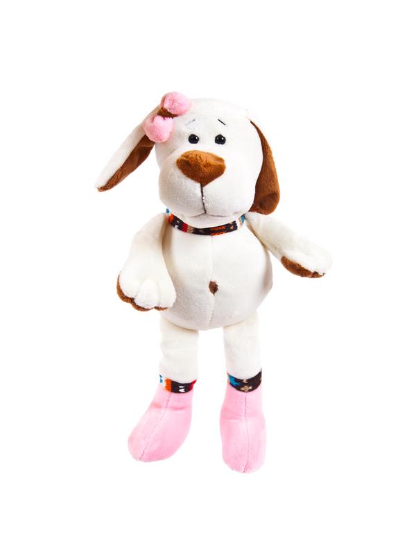 Мягкая игрушка Собака с розовым бантом, 17см