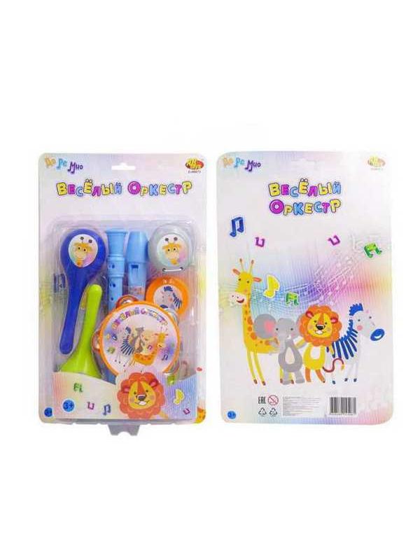 Веселый оркестр. Набор музыкальных инструментов: флейта, маракасы, бубен, кастаньеты.