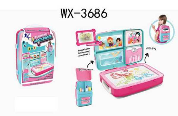 Набор для рисования Junfa Юный художник в чемоданчике-ранце, розово-голубой