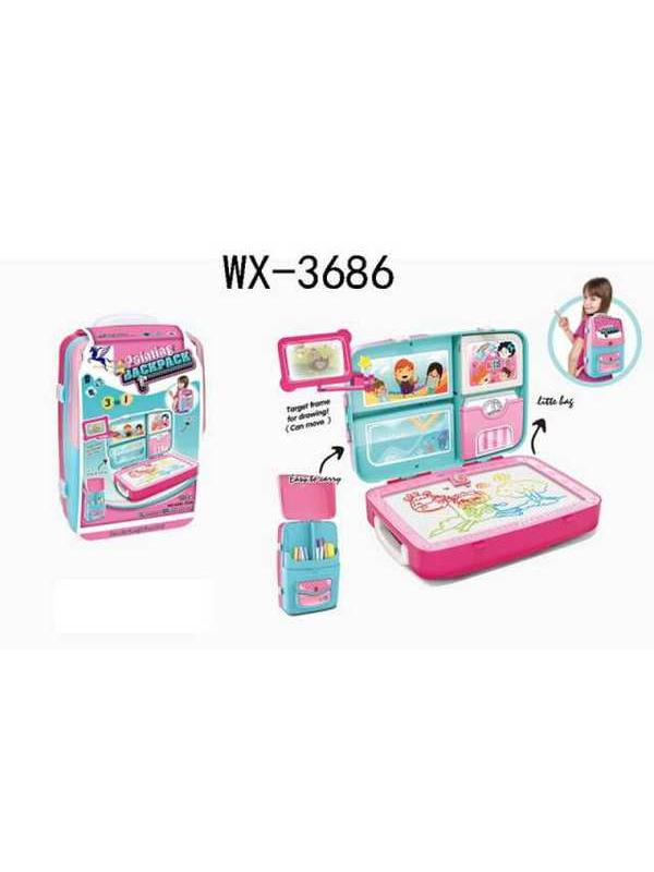 Набор для рисования Junfa Юный художник в чемоданчике-ранце, розово-голубой