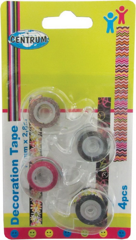 Скотч декоративный 12мм*2,8 метра, 4 ролика в упаковке, ассорти дизайн