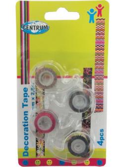 Скотч декоративный 12мм*2,8 метра, 4 ролика в упаковке, ассорти дизайн