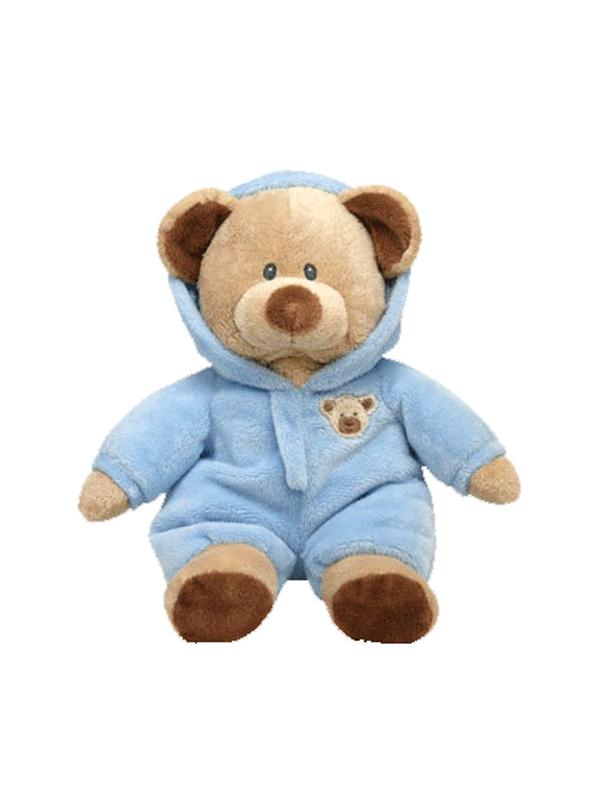 Мягкая игрушка TY Pluffies Медведь (коричневый) в голубой одежде, 25см