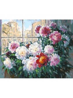 Набор для творчества Белоснежка картина по номерам на холсте Свежесть утренних пионов 40 на 50 см