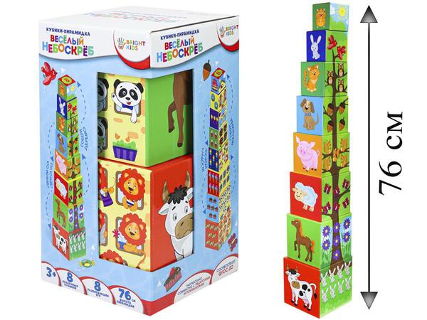 Развивающая игра BRIGHT KIDS Разумные детки Кубики-пирамидка Веселый небоскрёб