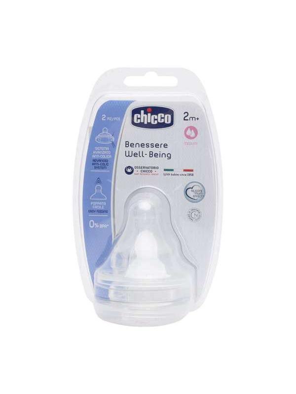 Соска Chicco Well-Being для бутылочки силиконовая средний поток 2 шт, 2 мес+