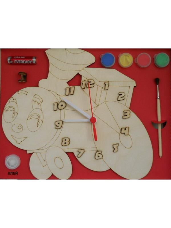 Набор для творчества Нескучные игры Часы Паровозик с циферблатом под роспись, с красками
