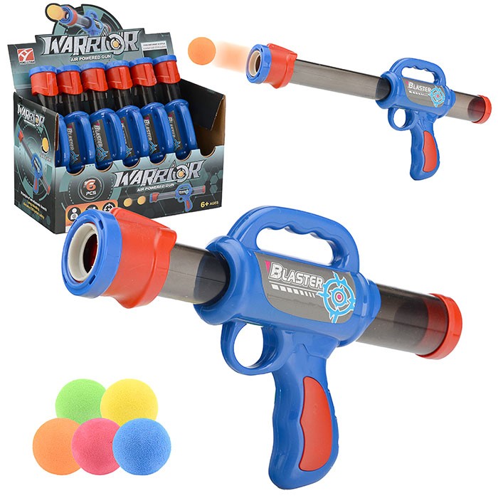 Игрушечный помповый бластер Junfa «Warrior» с мягкими шариками 6 шт., WA-16649-1 / сине-красный