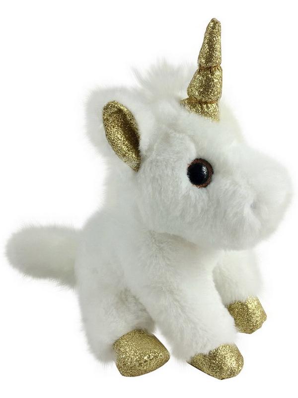Единорог белый с золотом 15 см игрушка мягкая