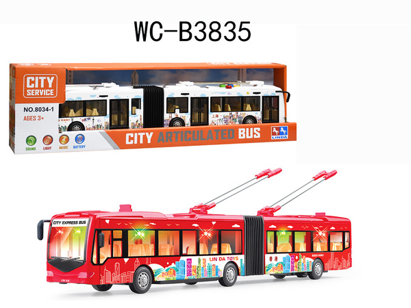 Троллейбус Junfa фрикционный, размер коробки 47х7,5х13