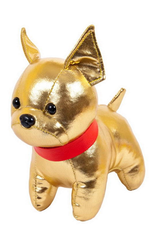 Металлик. Собака фр. бульдог золотистый, 15 см. игрушка мягкая