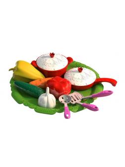 Набор овощей и кухонной посуды Волшебная Хозяюшка (12 предметов на подносе) 7х31,5х31,5 см.