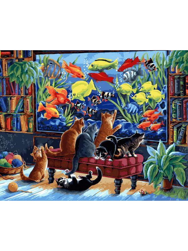 Набор для творчества Белоснежка картина по номерам на холсте Коты и рыбки 40 на 50 см