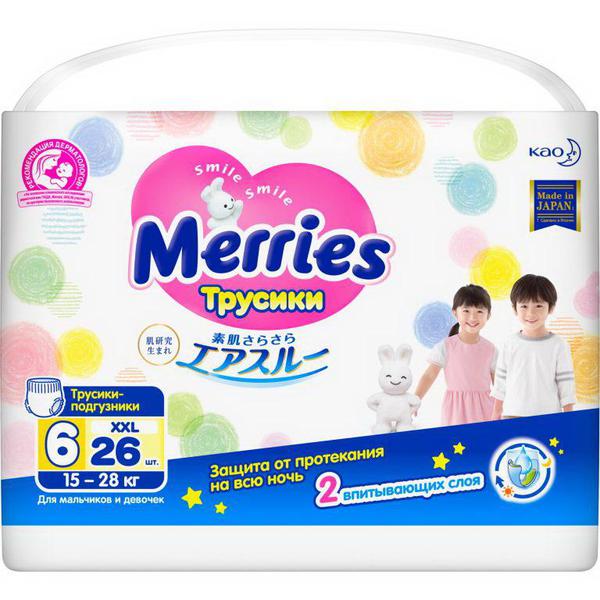 Трусики-подгузники Merries размер XXL 15-28 кг 26 шт