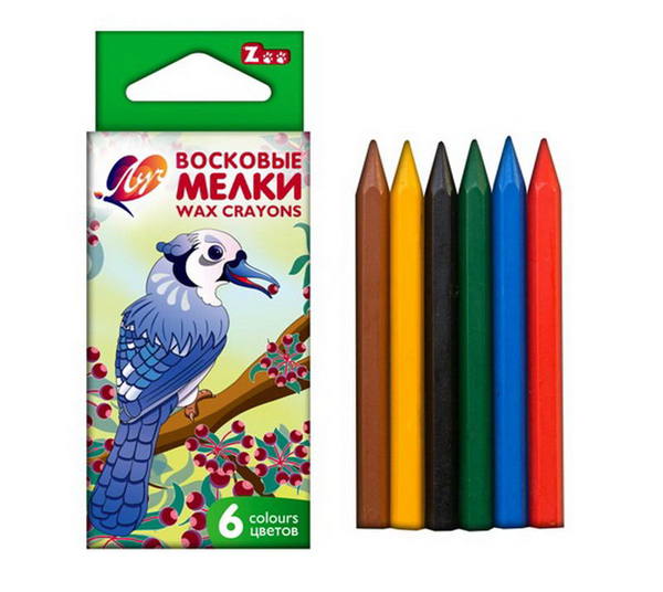 Карандаши восковые, шестигранные 8х90, 6 цветов