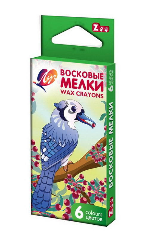 Карандаши восковые, шестигранные 8х90, 6 цветов