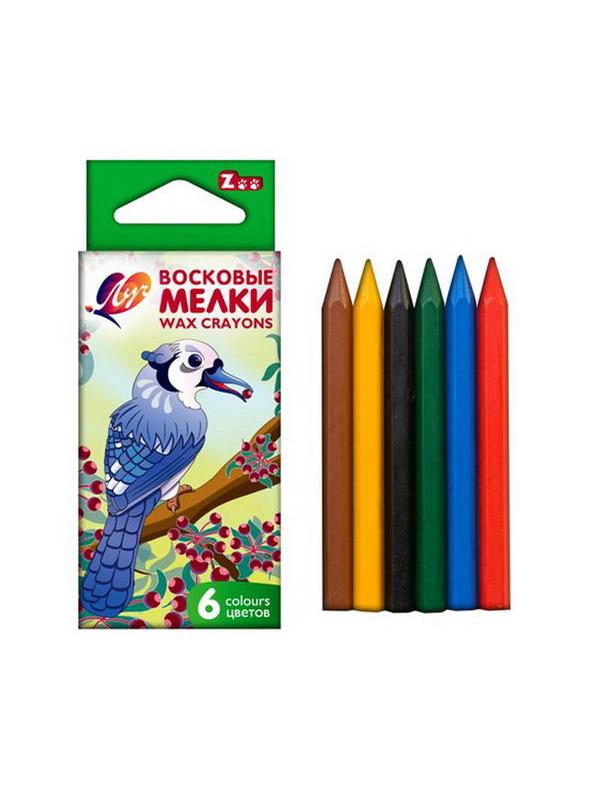 Карандаши восковые, шестигранные 8х90, 6 цветов