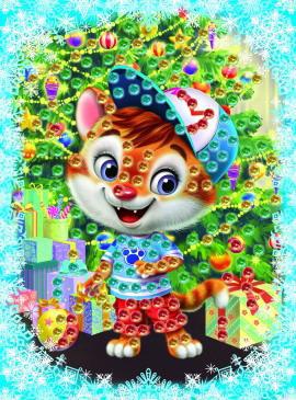 Набор для творчества Рыжий кот Мозаика из пайеток Новогодний котенок на самоклеящейся пене EVA кратно 24 Формат А4