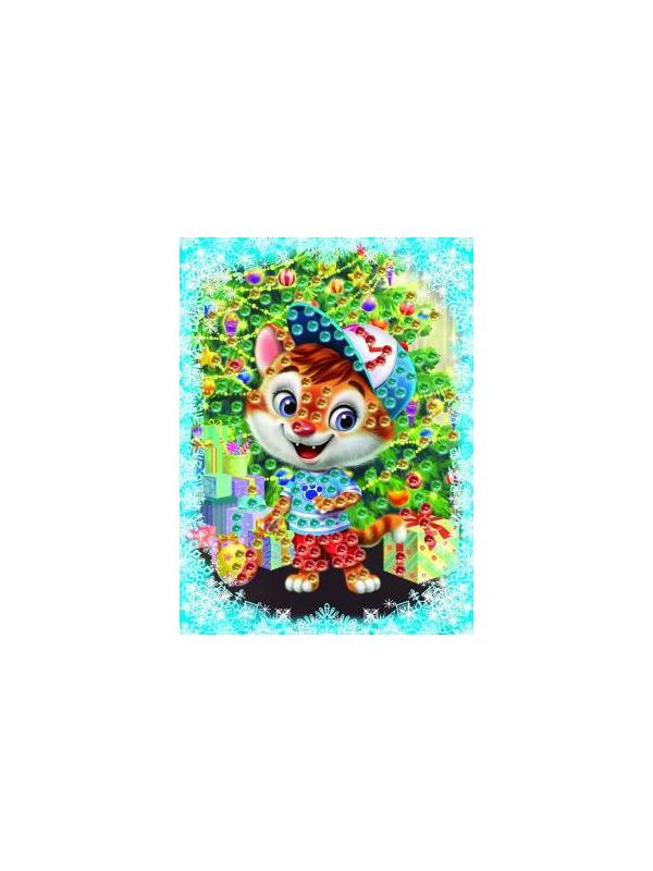 Набор для творчества Рыжий кот Мозаика из пайеток Новогодний котенок на самоклеящейся пене EVA кратно 24 Формат А4