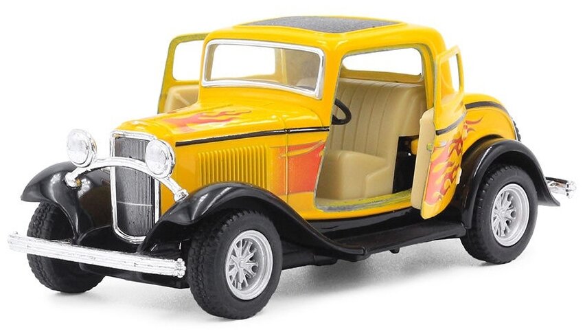 Машинка металлическая Kinsmart 1:34 «1932 Ford 3-Window Coupe с принтом» KT5332DF инерционная / Микс