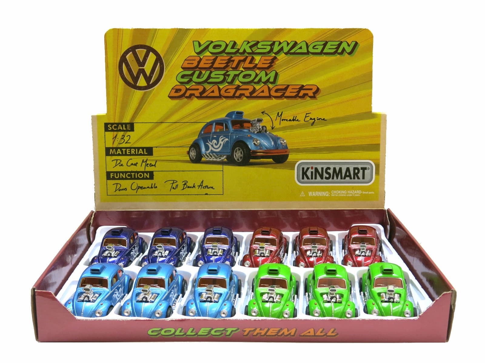Металлическая машинка Kinsmart 1:32 «Volkswagen Beetle Custom Dragracer» KT5405D инерционная / Микс