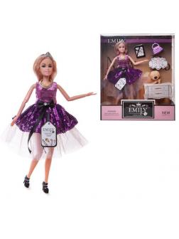 Кукла Emily шарнирная, сиреневая серия с сумочкой, аксессуарами, 30см QJ081C / ABtoys