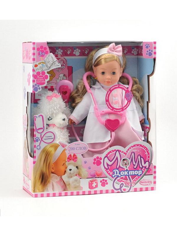 Кукла DIMIAN Molly Доктор со стетоскопом и собачкой, говорит 200 слов, частично мягконабивная, 40 см