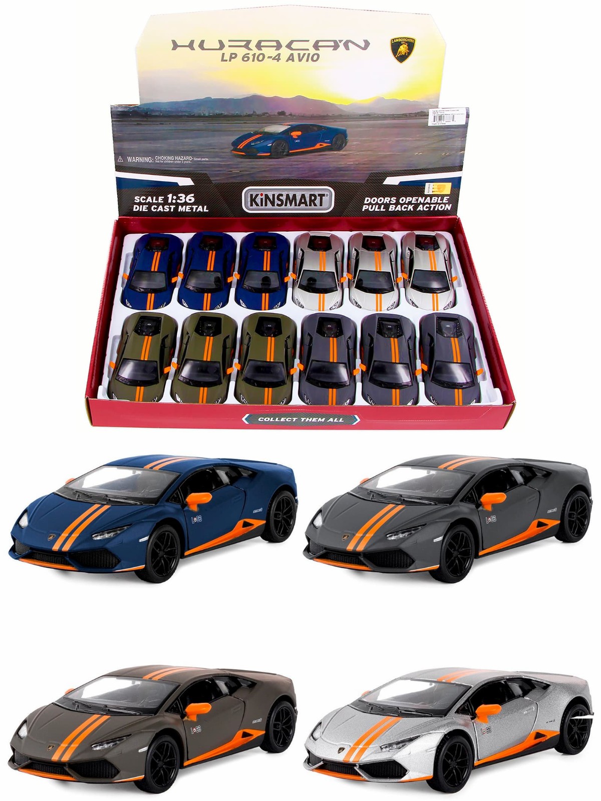 Металлическая машинка Kinsmart 1:36 «Lamborghini Huracan LP610-4 Avio»  KT5401D, инерционная / Микс