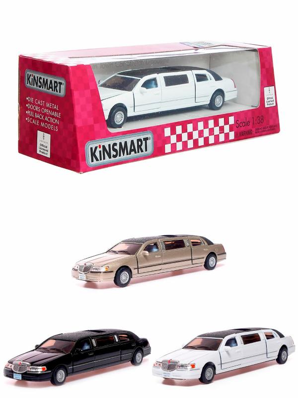 Металлическая машинка Kinsmart 1:38 «1999 Lincoln Town Car Stretch Limousine» KT7001WH в коробке / Микс