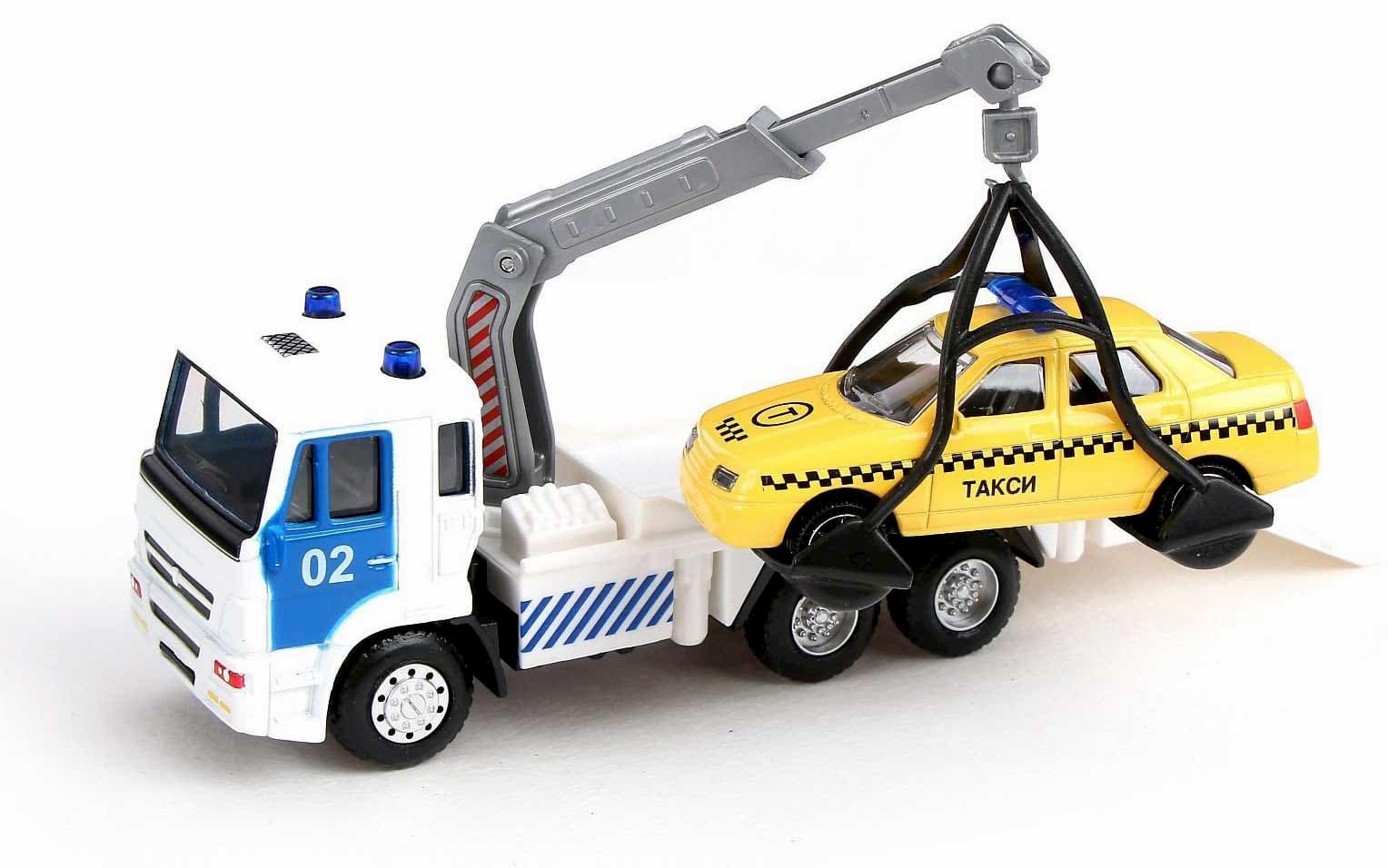 Металлическая машинка Play Smart 1:54 «Эвакуатор Камаз» 15 см. 6509-С Автопарк, инерционный / Белый