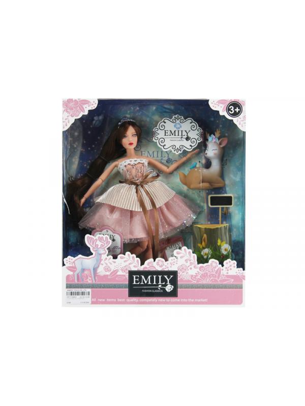Кукла шарнирная Emily Розовая серия с олененком и аксессуарами, 28см  WJ-12654 / ABtoys
