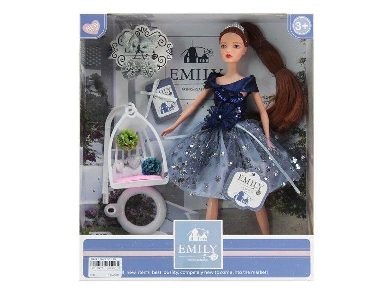 Кукла шарнирная Emily Синяя серия с подвесными качелями и аксессуарами, 28см WJ-12663 / ABtoys