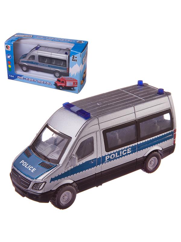 Машинка-микроавтобус Junfa Полиция металлическая с открывающими дверцами, 16x6x9см