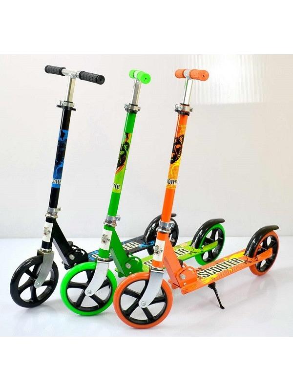 Самокат Scooter подростковый  2х колесный, складной, 4 цвета, колеса полиуретан 200 мм, максимальная нагрузка до 80кг