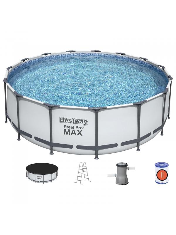 Круглый каркасный бассейн BestWay «Steel Pro Max» 56438 457х122см, фильтр-насос 3028л/ч, лестница, тент