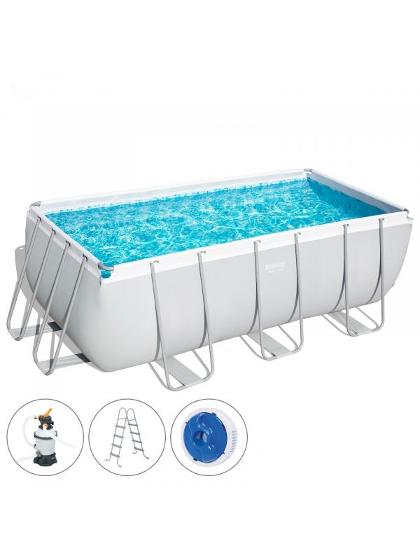 Прямоугольный каркасный бассейн BestWay «Power Steel» 56457 412х201х122см, фильтр-насос, лестница, тент
