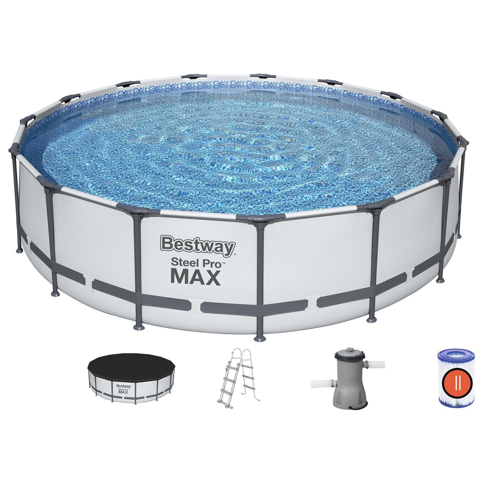 Круглый каркасный бассейн BestWay «Steel Pro Max» 56488 457х107см, фильтр-насос, лестница, тент