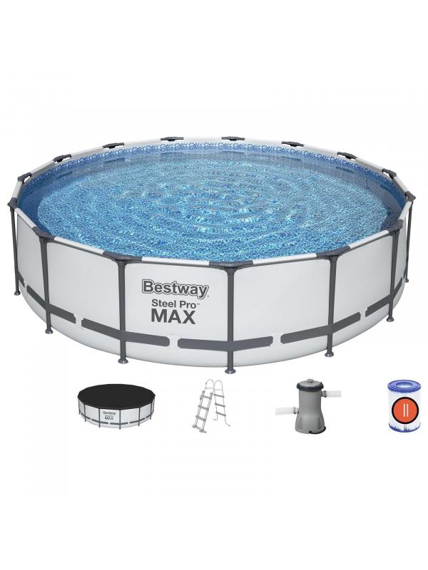 Круглый каркасный бассейн BestWay «Steel Pro Max» 56488 457х107см, фильтр-насос, лестница, тент