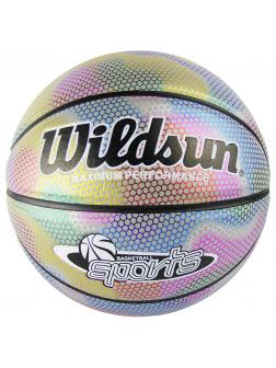 Баскетбольный мяч Wildsun, светоотражающий-голографический, размер 7 / Белый