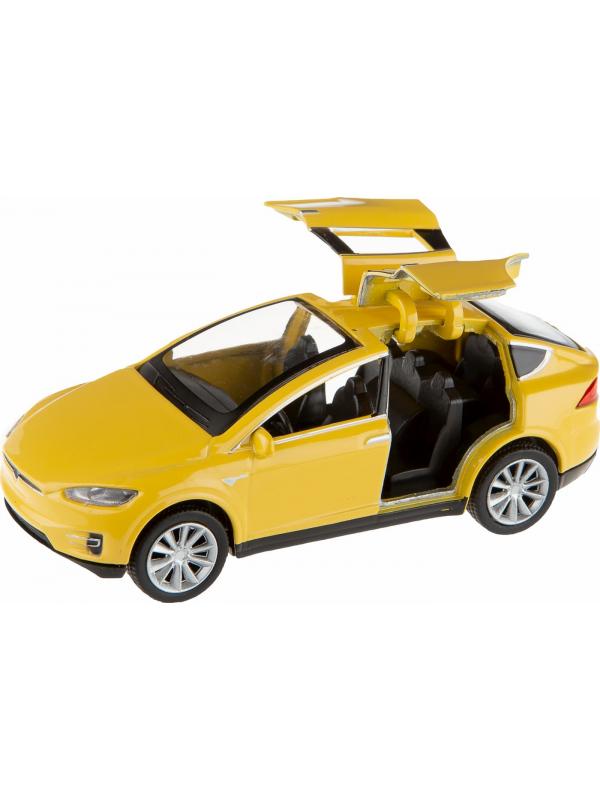 Металлическая машинка Play Smart 1:50 «Tesla Model X» 6533, инерционная в коробке / Желтый
