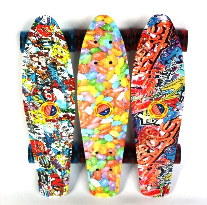 Пенни борд Принт, дека 56х15см пластик, Светящиеся колеса полиуретан,  нагрузка до 80 кг