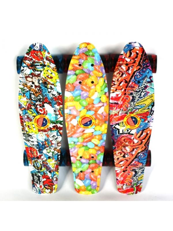 Пенни борд Принт, дека 56х15см пластик, Светящиеся колеса полиуретан,  нагрузка до 80 кг