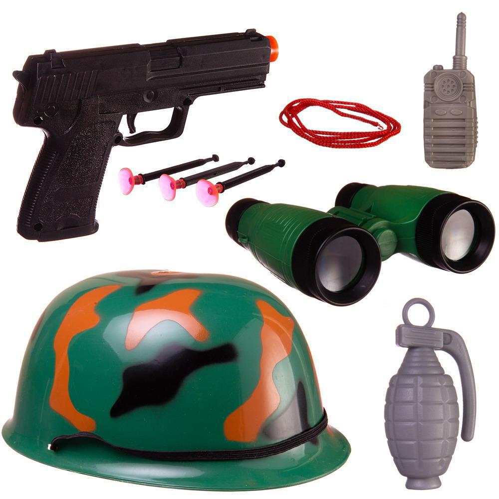 Игровой набор Abtoys Боевая сила Военная каска, пистолет с пулями на присосках, бинокль, рация, граната с аксессуарами, в сетке