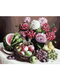 Набор для творчества Белоснежка картина по номерам на холсте Георгины и фрукты 40 на 50 см