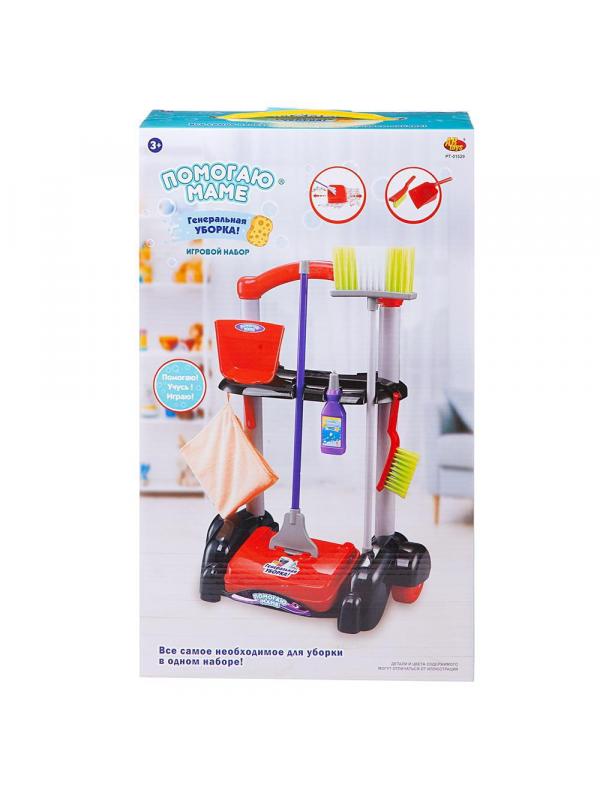 Игровой набор ABtoys Помогаю маме Генеральная уборка Тележка, механическая щетка для пола и 5 предметов