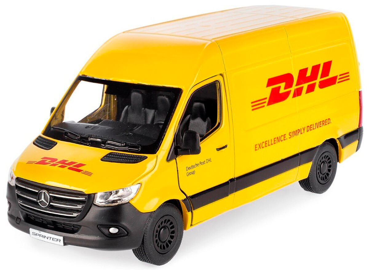 Металлическая машинка Kinsmart 1:48 «Mercedes-Benz Sprinter DHL Edition» KT5429D, инерционная