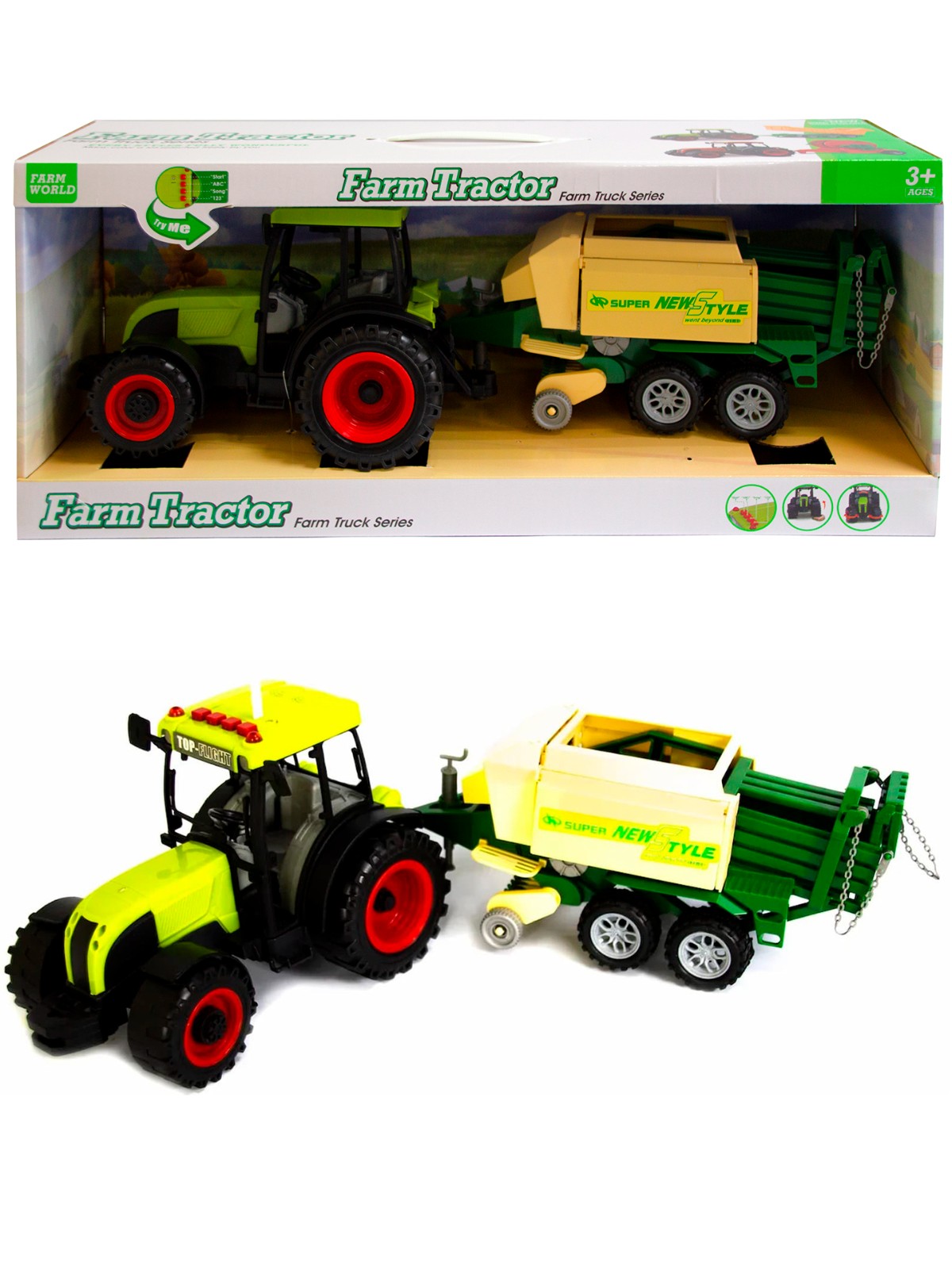 Машинка пластиковая Farm Tractor «Трактор сельскохозяйственным с прицепом» 5111Е, свет, звук / Зеленый