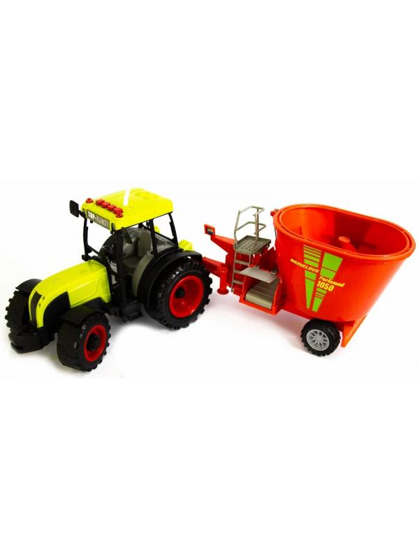 Машинка пластиковая Farm Tractor «Трактор сельскохозяйственным с прицепом» 5122E, 52 см., свет, звук / Красно-зеленый