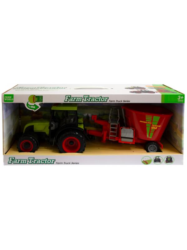 Машинка пластиковая Farm Tractor «Трактор сельскохозяйственным с прицепом» 5122E, 52 см., свет, звук / Красно-зеленый